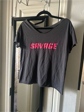 Savage Graphic Tee - Black with Pink Lettering